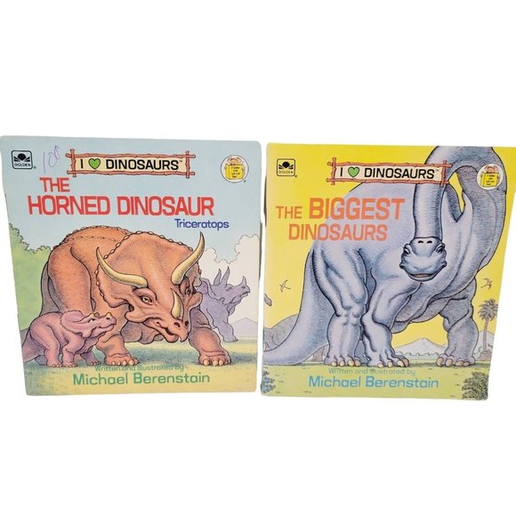 2 Vintage Little Golden Look Look Books I love Dinosaurs - Picture 1 of 6